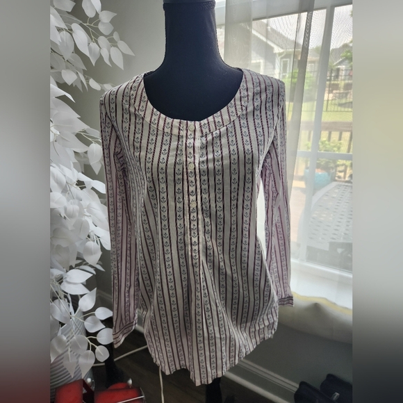 Tommy Hilfiger Red and White Long Sleeve Button Down Blouse Womens Size Small - Picture 1 of 5